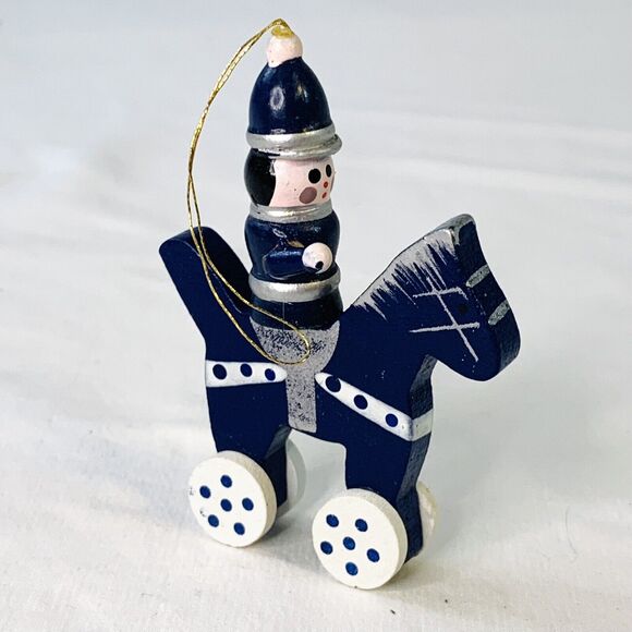 Vintage Lot of 6 Folk Art Wooden Blue Silver White Christmas Ornaments - Picture 7 of 7